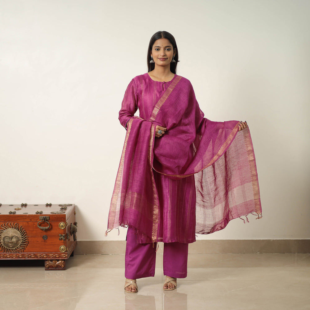 Elegant Linen Silk Handloom Plain Kurta Set 10