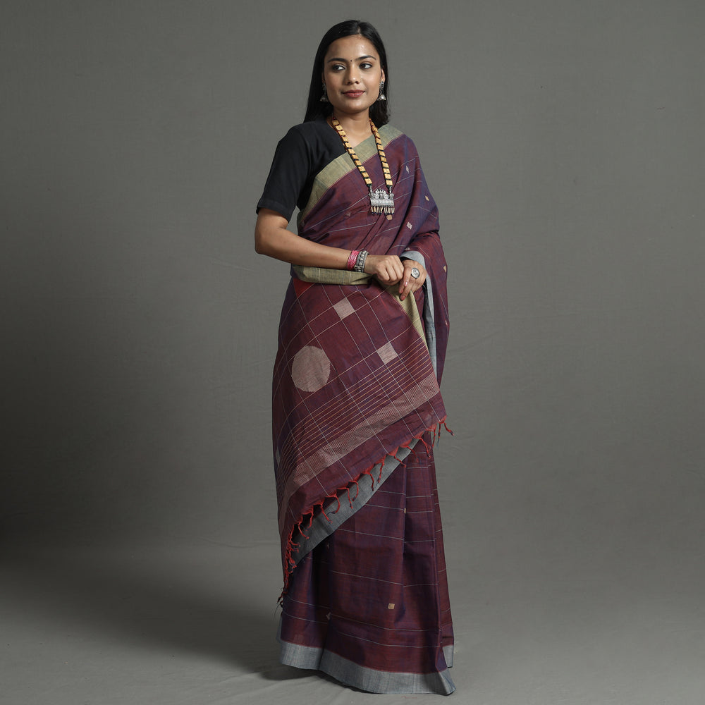 Purple - Srikakulam Jamdani Handspun Handloom Cotton Saree 31