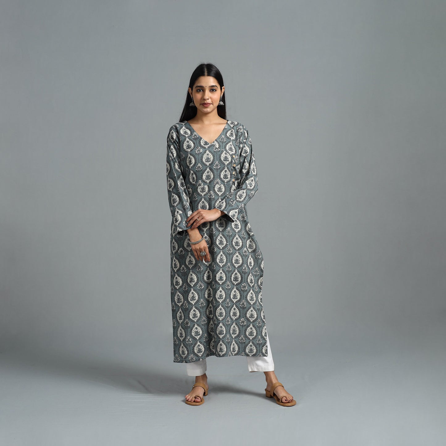 Block Printed Cotton Straight Bagru Kurta 04