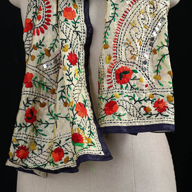Beige - Ranihati Chanderi Silk Hand Embroidered Stole 101