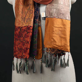 Pure Silk Reversible Patchwork Stole with Tassels 20