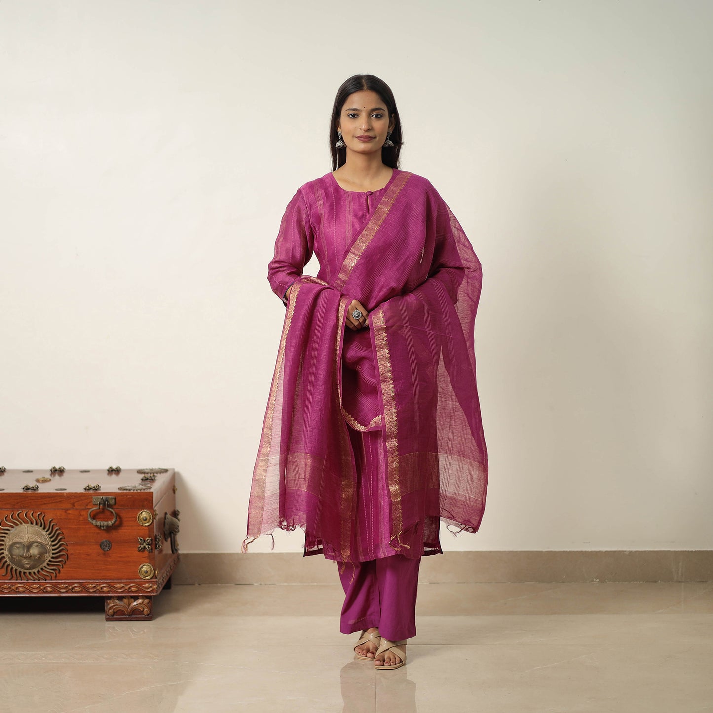 Elegant Linen Silk Handloom Plain Kurta Set 10