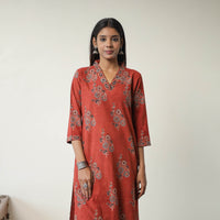 Red - Block Printed Cotton Straight Ajrakh Kurta 17