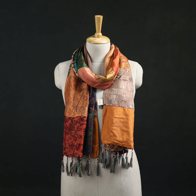 Pure Silk Reversible Patchwork Stole with Tassels 20