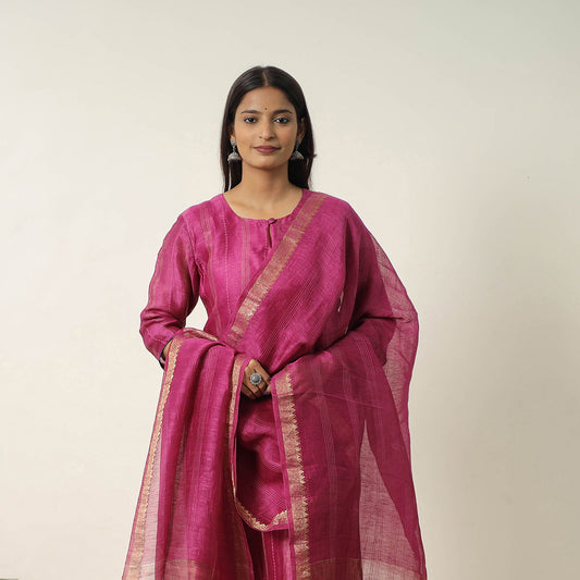 Elegant Linen Silk Handloom Plain Kurta Set 10