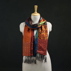 Multicolor - Pure Silk Reversible Patchwork Stole with Tassels 21