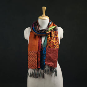 Pure Silk Reversible Patchwork Stole with Tassels 21