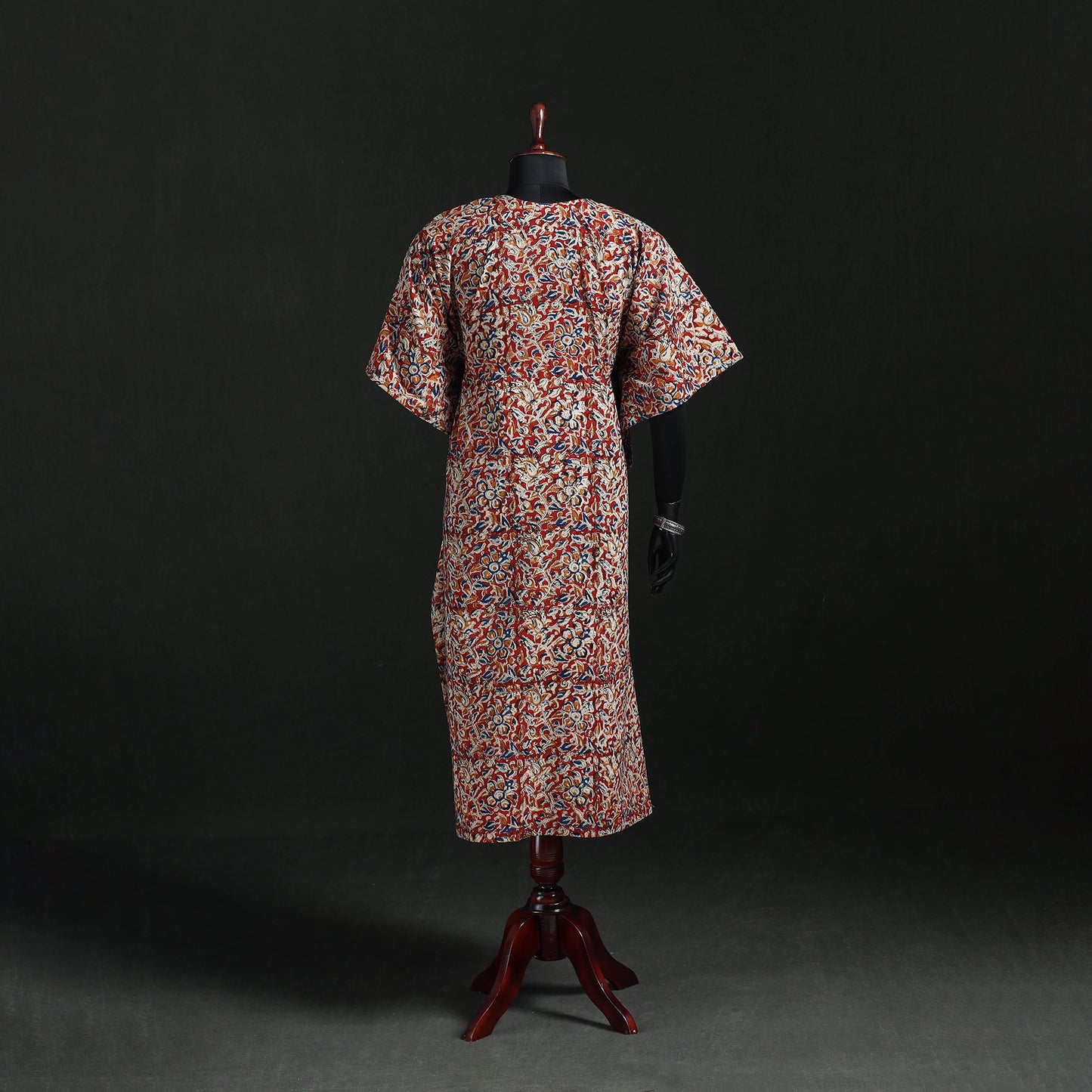 Red - Kalamkari Hand Block Print Natural Dyed Cotton Kaftan (Long) 05