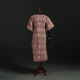 Red - Kalamkari Hand Block Print Natural Dyed Cotton Kaftan (Long) 05