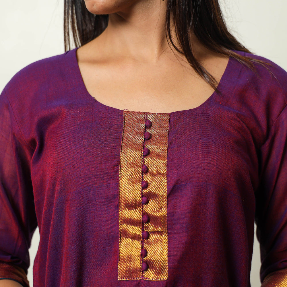 Purple - Dharwad Cotton Kurta with Palazzo & Dupatta Set 09