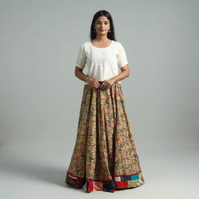 Yellow - hand printed cotton long kalamkari skirt 06