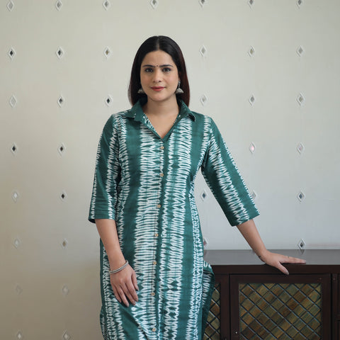 Green - Tie & Dye Cotton Straight Shibori Kurta 15