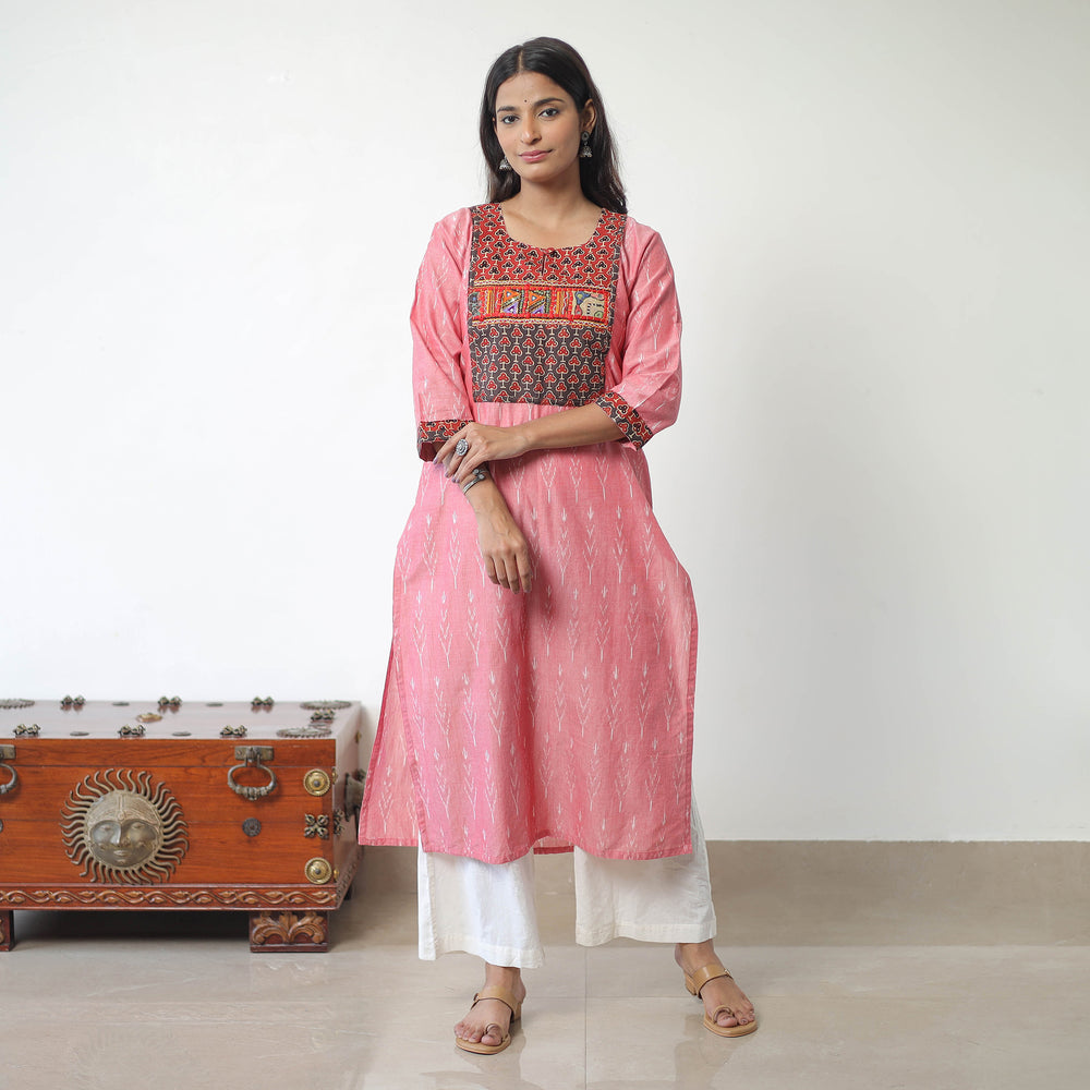 Pink - Mercerised Cotton Pochampally Ikat Kurta (Straight) 09