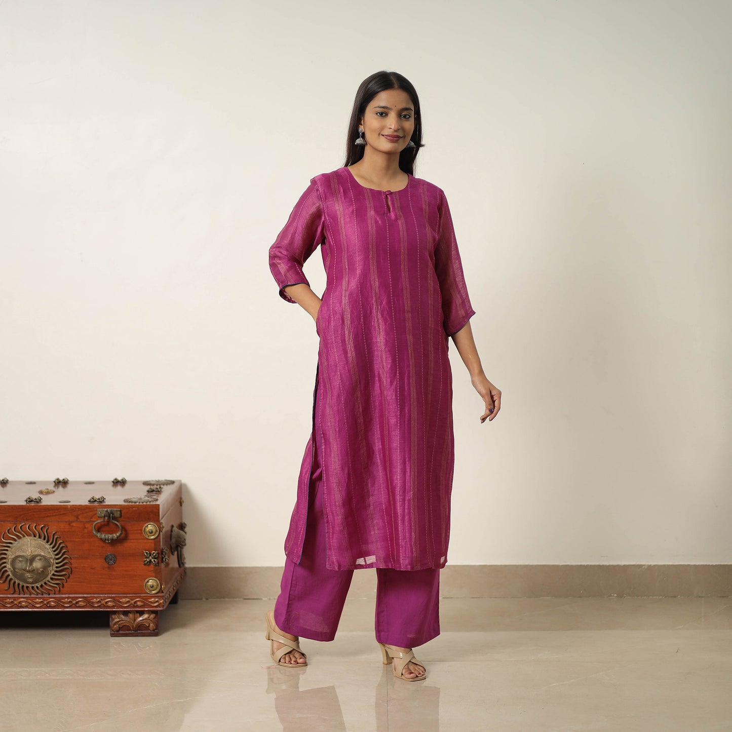 Elegant Linen Silk Handloom Plain Kurta Set 10