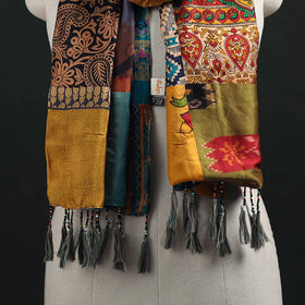Pure Silk Reversible Patchwork Stole with Tassels 22