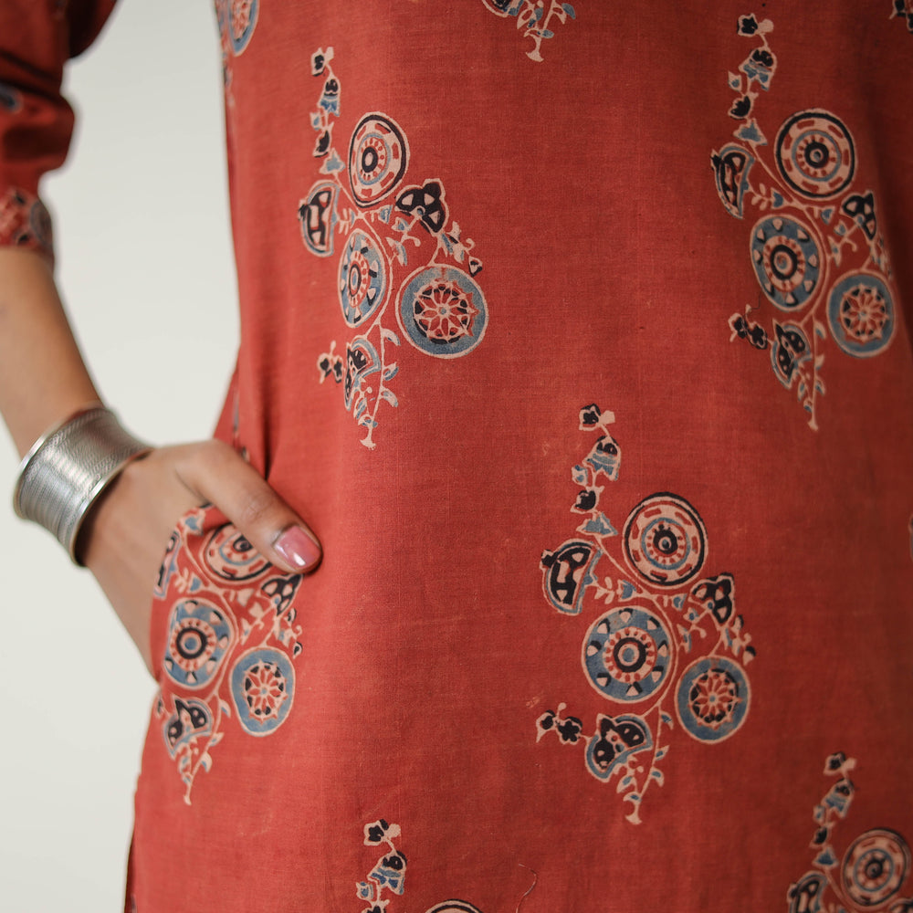 Red - Block Printed Cotton Straight Ajrakh Kurta 17