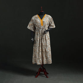 White - Kalamkari Hand Block Print Natural Dyed Cotton Kaftan (Long) 06