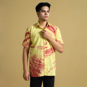 Yellow - Shibori Tie-Dye Cotton Men Half Sleeve Shirt 06