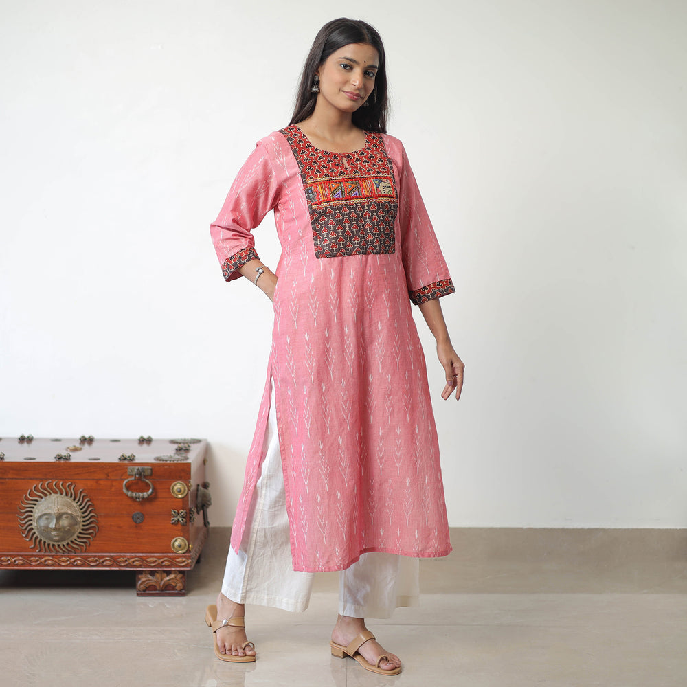 Pink - Mercerised Cotton Pochampally Ikat Kurta (Straight) 09