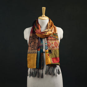 Pure Silk Reversible Patchwork Stole with Tassels 22