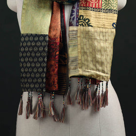 Pure Silk Reversible Patchwork Stole with Tassels 23