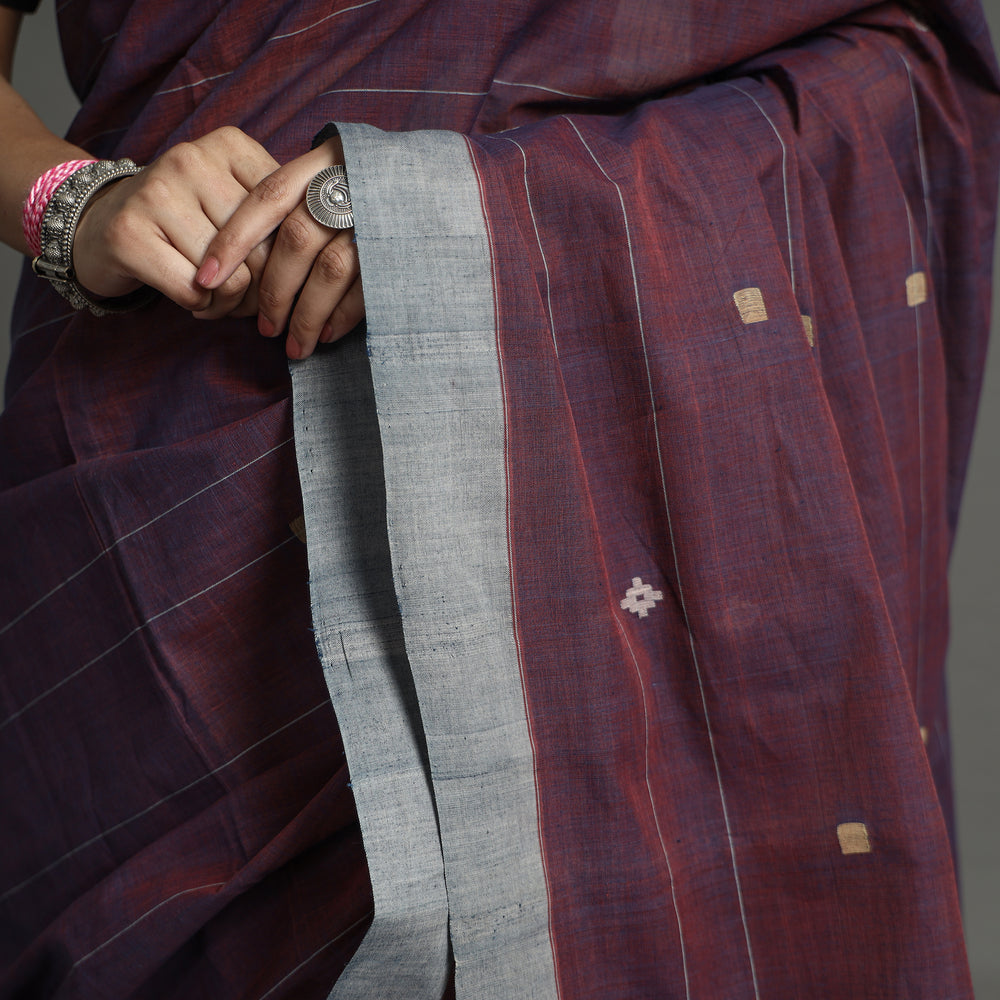 Purple - Srikakulam Jamdani Handspun Handloom Cotton Saree 31