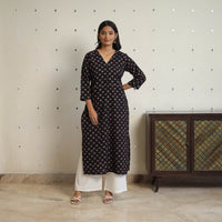 Black - Sequins Work Cotton Straight Ajrakh Print Kurta 03