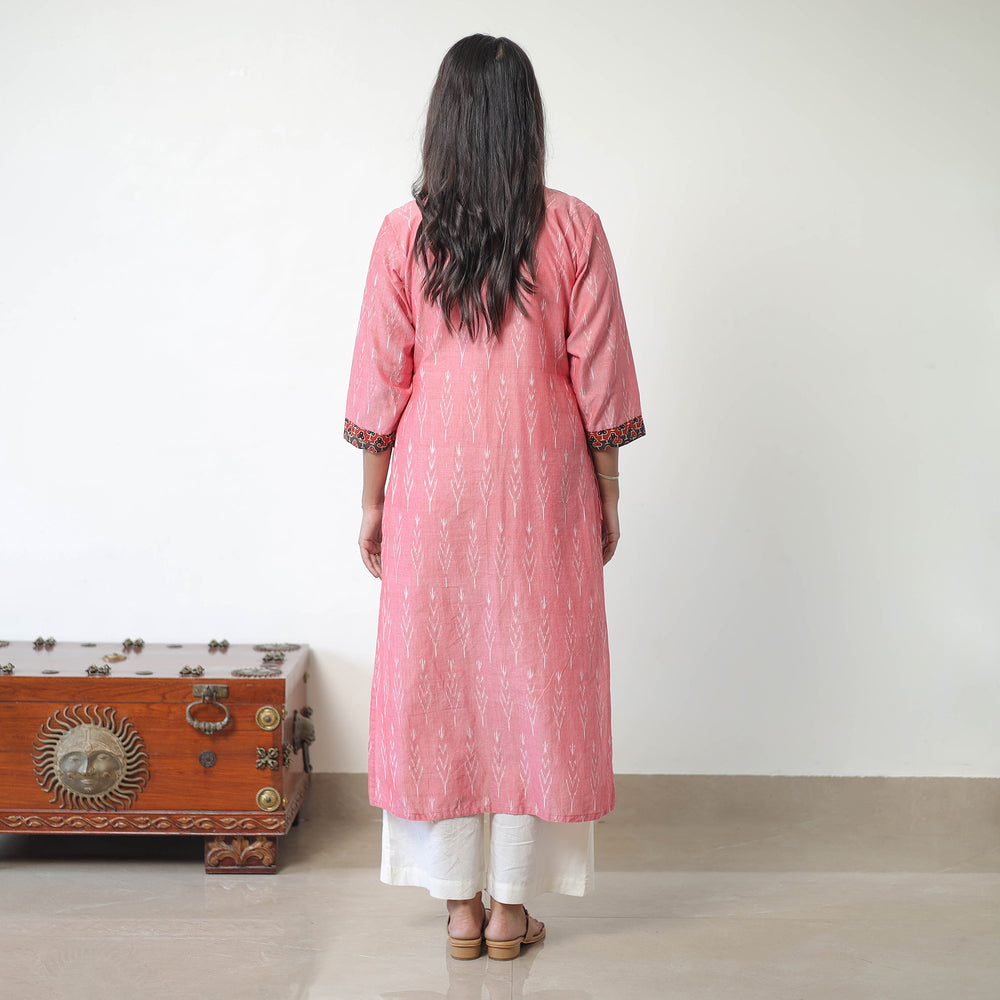 Pink - Mercerised Cotton Pochampally Ikat Kurta (Straight) 09