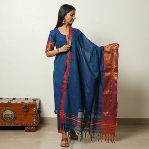 Blue - Dharwad Cotton Kurta with Palazzo & Dupatta Set 12