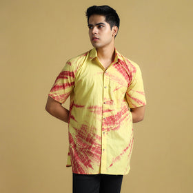 Yellow - Shibori Tie-Dye Cotton Men Half Sleeve Shirt 06