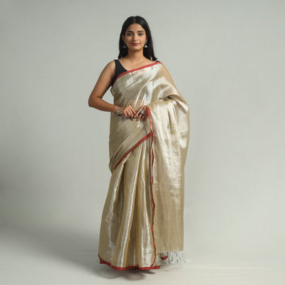 Beige - Bengal Fine Tissue Zari Saree 02