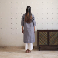 Grey - Handwoven Cotton Angrakha Jamdani Kurta 39