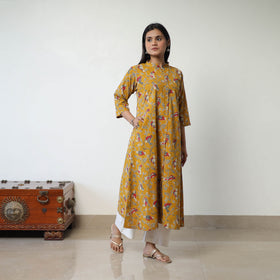 Yellow - Printed Cotton A-Line Kalamkari Kurta 13