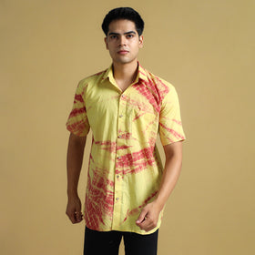 Yellow - Shibori Tie-Dye Cotton Men Half Sleeve Shirt 06