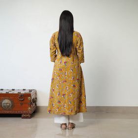 Yellow - Printed Cotton A-Line Kalamkari Kurta 13