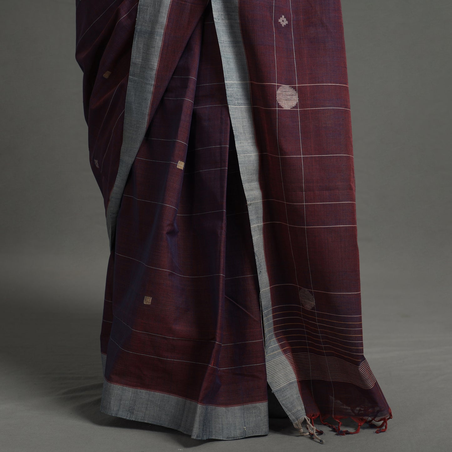 Purple - Srikakulam Jamdani Handspun Handloom Cotton Saree 31