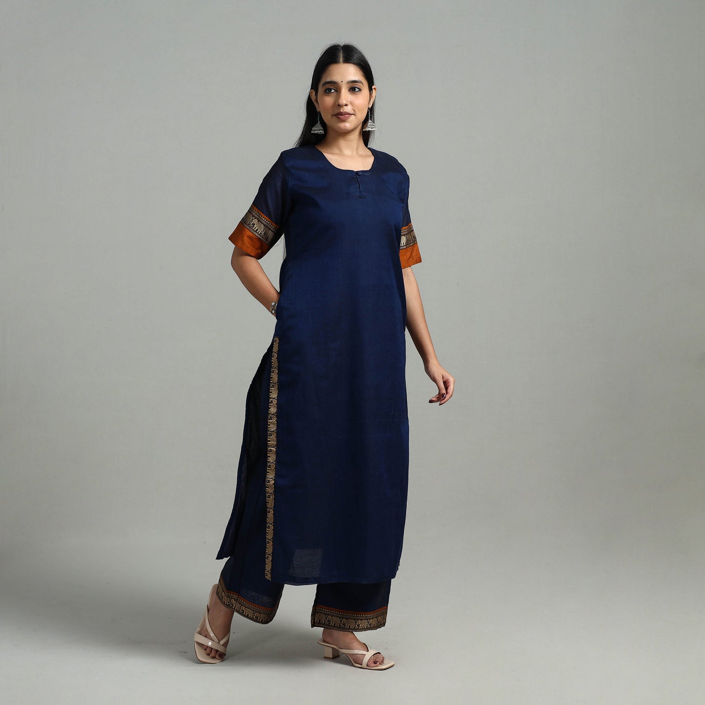 Blue - Cotton Dharwad Kurta Set with Palazzo & Dupatta 22