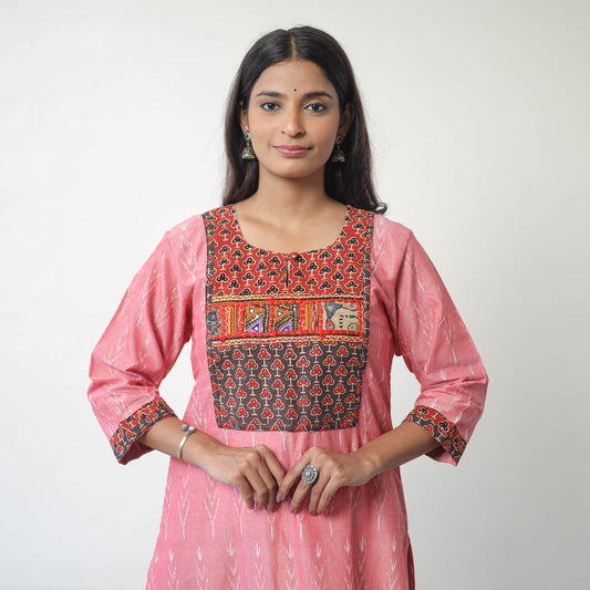 Pink - Mercerised Cotton Pochampally Ikat Kurta (Straight) 09