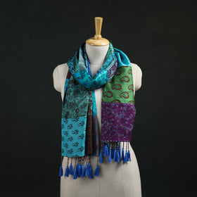 Pure Silk Reversible Patchwork Stole with Tassels 24