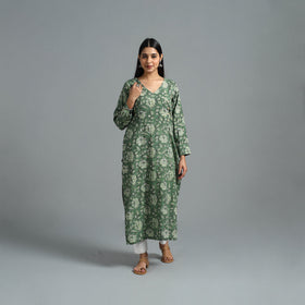 Buy Green Block Printed Cotton Straight Bagru Kurta
