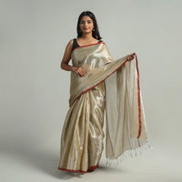 Beige - Bengal Fine Tissue Zari Saree 02