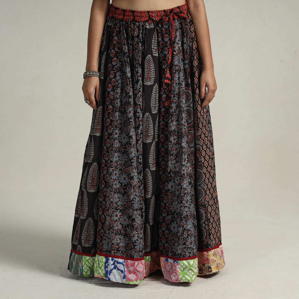 Multicolor - Kutch Block Printed 24 Kali Cotton Long Skirt 37