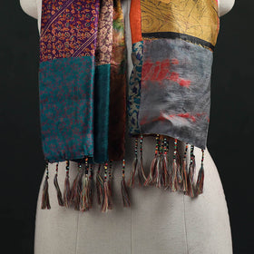 Pure Silk Reversible Patchwork Stole with Tassels 25