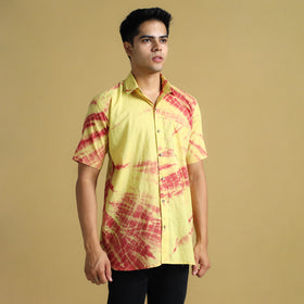 Yellow - Shibori Tie-Dye Cotton Men Half Sleeve Shirt 06