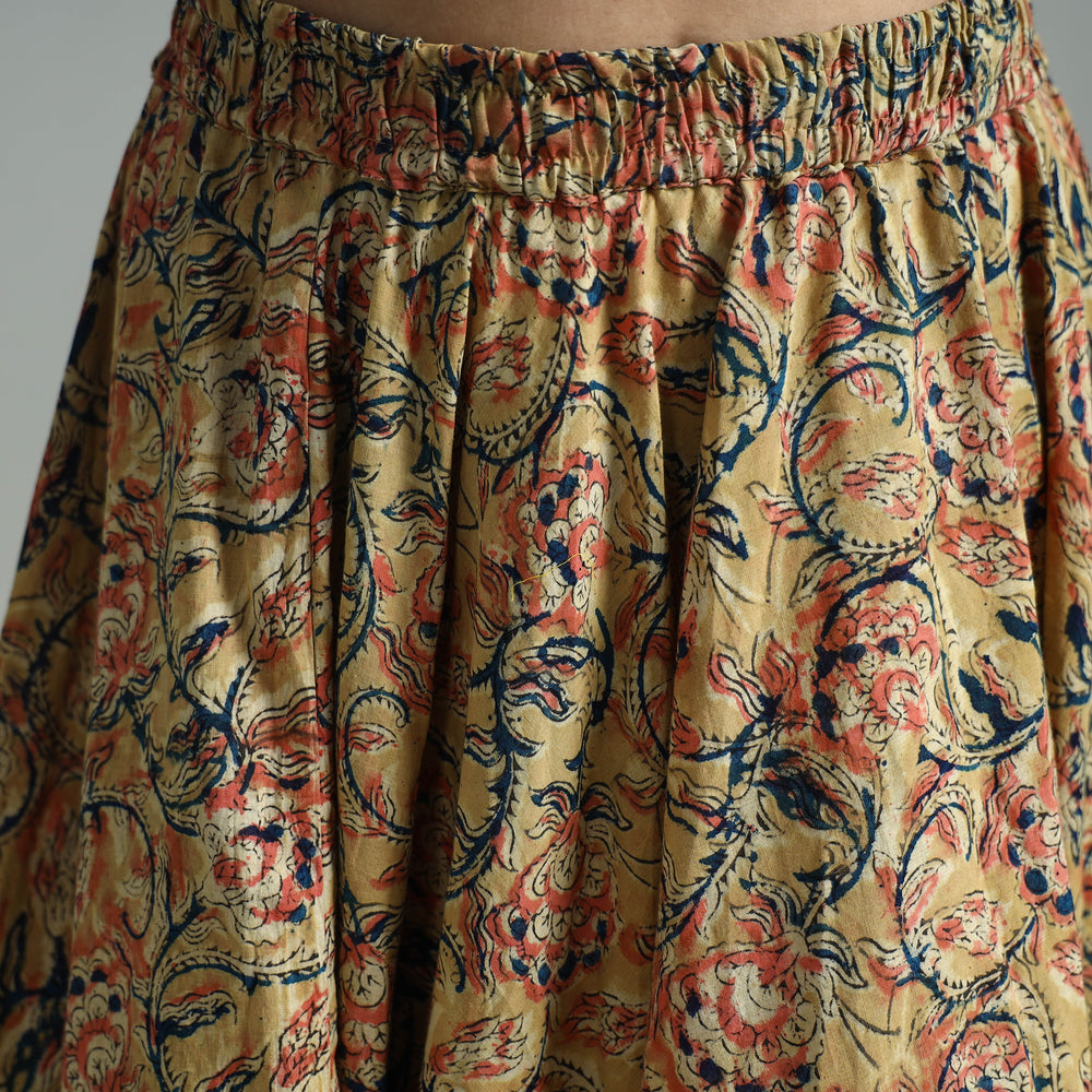 Yellow - Hand Block Printed Cotton Long Kalamkari Skirt 06