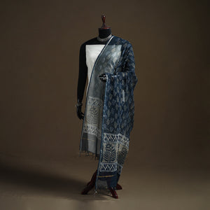 Blue - Pipad Hand Block Print Natural Dyed Kota Doria Cotton Dupatta 18