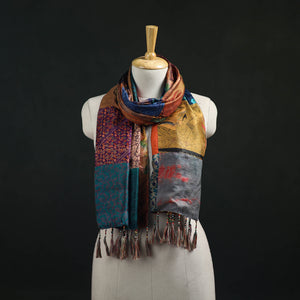 Multicolor - Pure Silk Reversible Patchwork Stole with Tassels 25