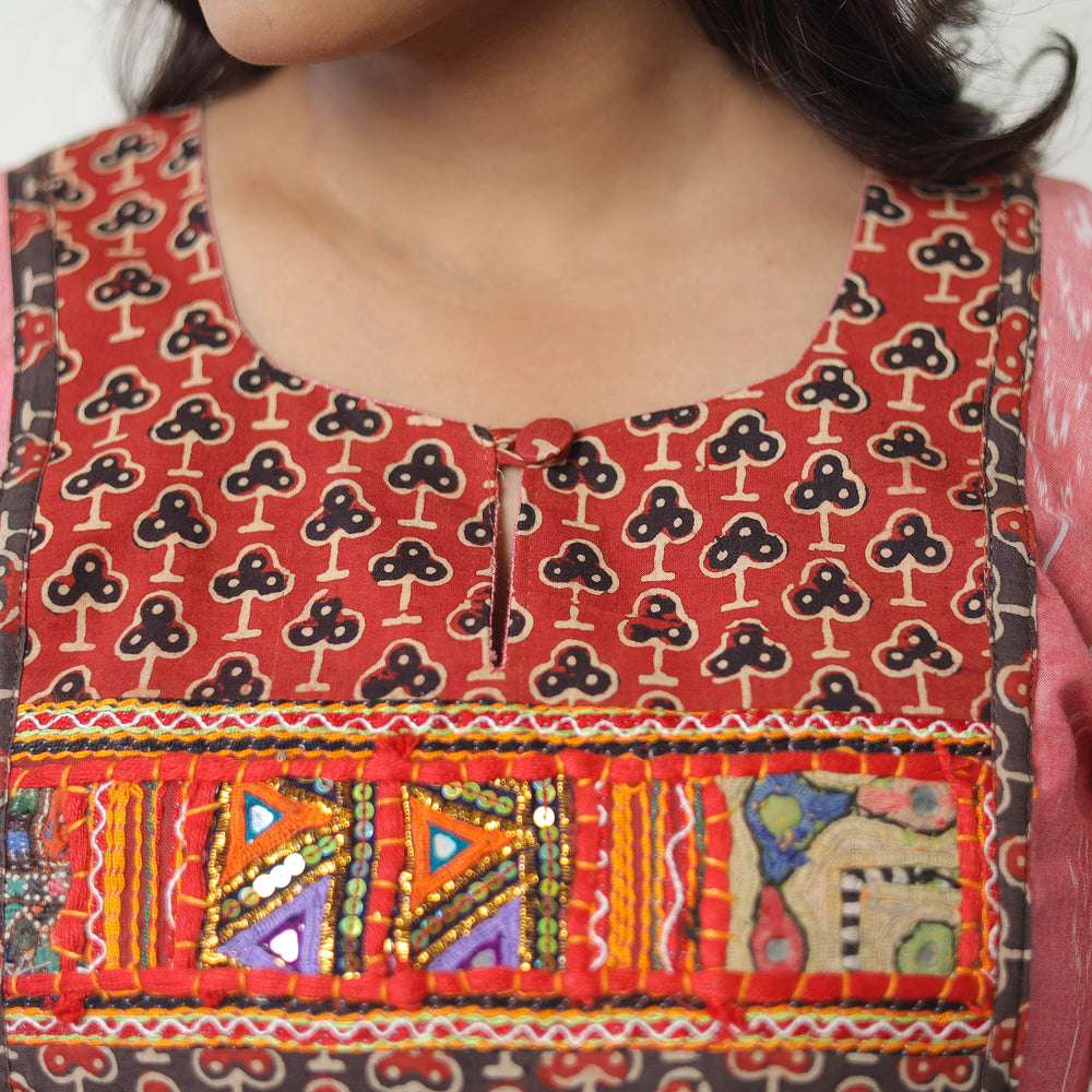 Pink - Mercerised Cotton Pochampally Ikat Kurta (Straight) 09