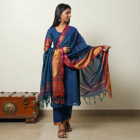 Blue - Dharwad Cotton Kurta with Palazzo & Dupatta Set 12