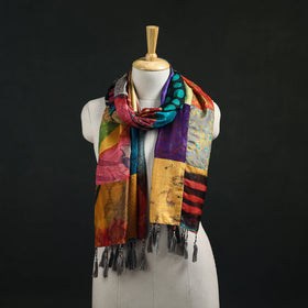 Pure Silk Reversible Patchwork Stole with Tassels 26